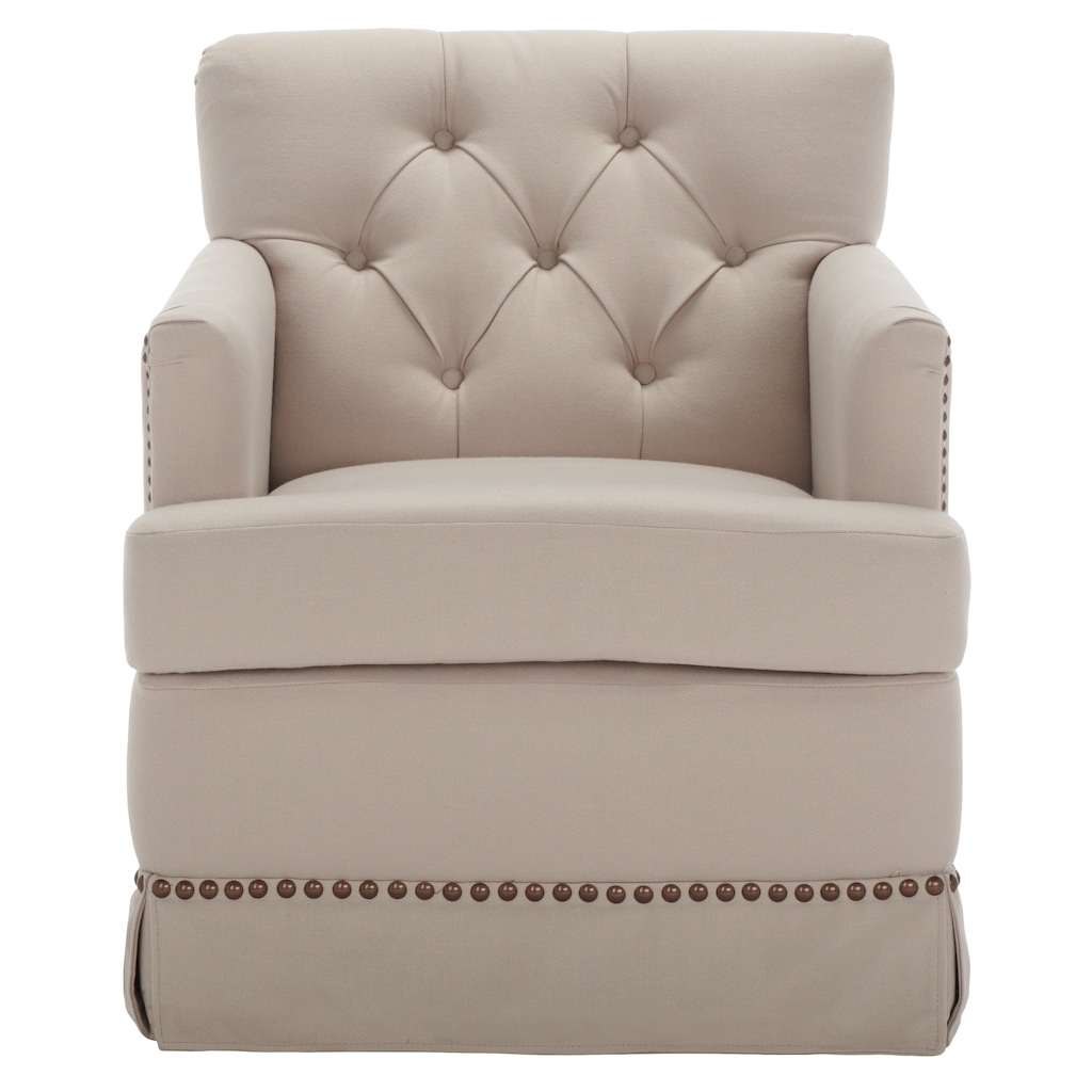 SAFAVIEH Britney Taupe Linen Swivel Accent Chair - 28Wx34Dx32H