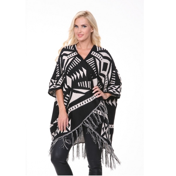 Cherokee Patterned Cardigan Poncho - Black & White