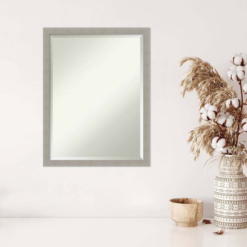 Woodgrain Stripe Beveled Wood Framed Wall Mirror