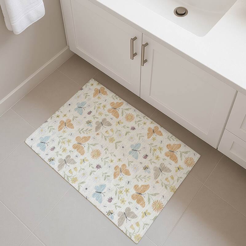 Machine Washable Indoor/ Outdoor Whimsy Butterfly Chantille Rug