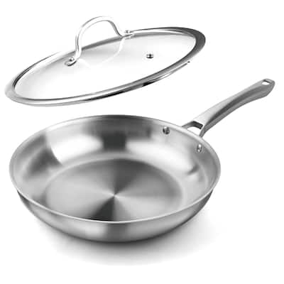10 inch Stainless Steel Frying Pan with LID - Dishwasher and Oven Safe