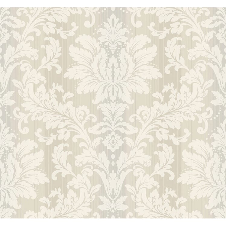 Seabrook Designs Bronte Damask Unpasted Wallpaper - 27 in. W x 27 ft. L - Metallic Ivory & Marshmallow