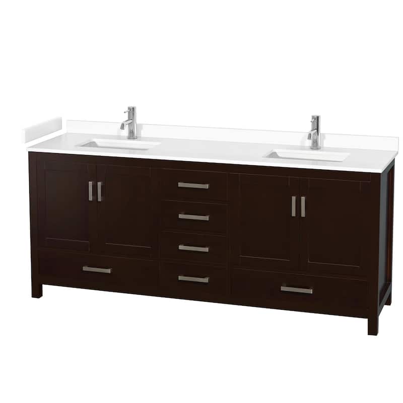 Wyndham Collection Sheffield 80" Double Bathroom Vanity, Carrara - Espresso / White Cultured Marble Top / Brushed