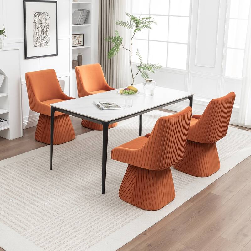 SEYNAR Modern Velvet 360 Degree Swivel Armless Dining chair Set of 4 - Orange