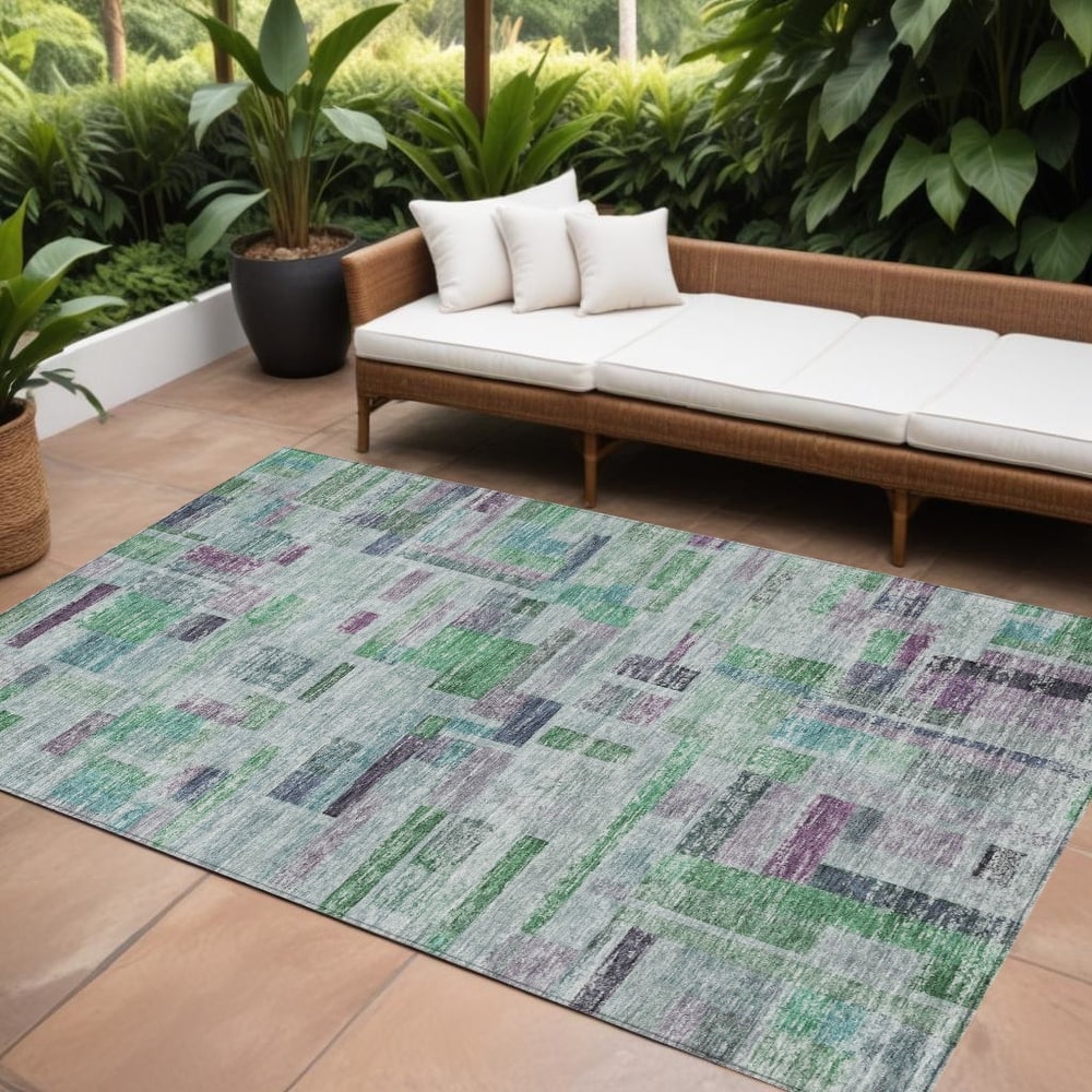 HomeRoots Striped Transitional Rectangle Outdoor Rug