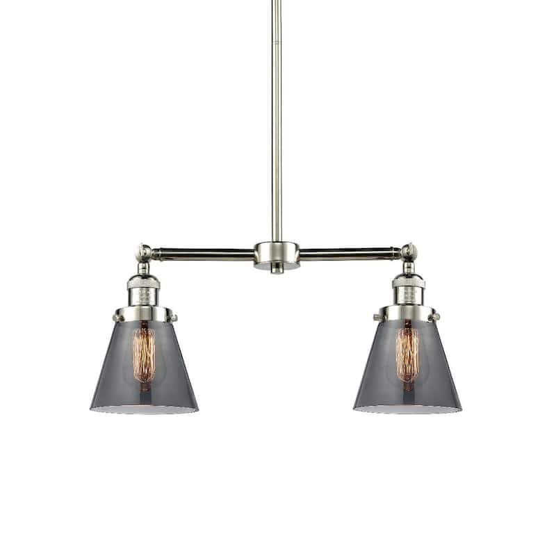 Innovations Lighting Small Cone 2 Light 21" Wide Linear Chandelier - Polished Nickel / Smoked
