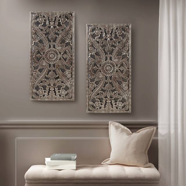Madison Park Botanical Panel Distressed Carved Wood 2-piece Wall Decor Set - Bronze