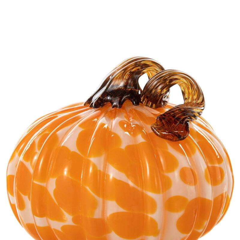 Glitzhome Set of 3 Fall Harvest Orange Dots Glass Pumpkin & Gourd Halloween Thanksgiving Decorating