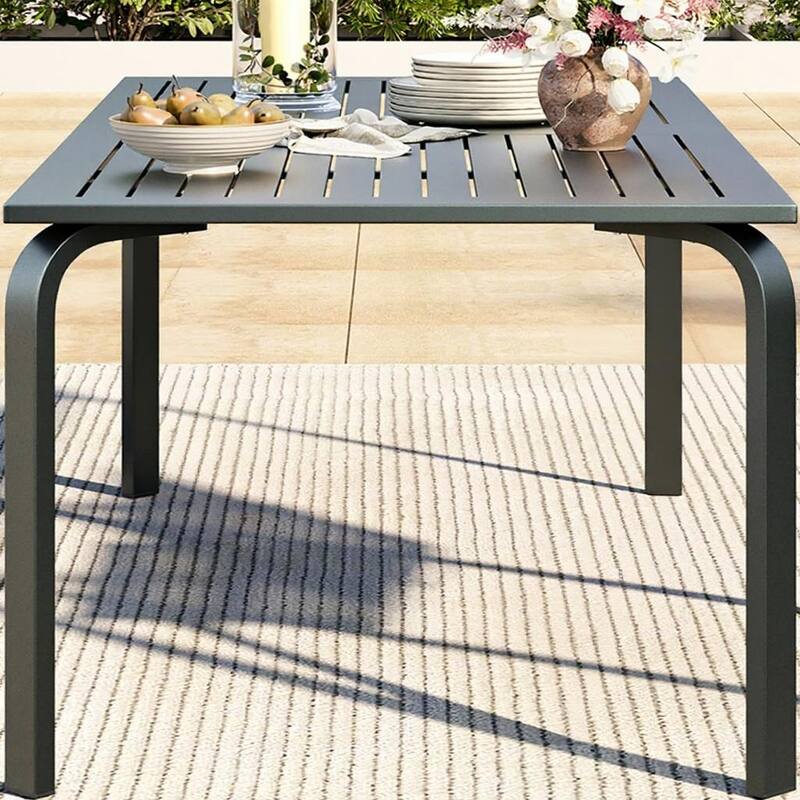70.9" x 35" Outdoor Dining Table, with Slat Top & Umbrella Hole