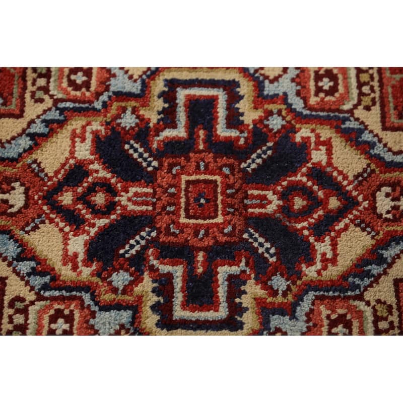 Geometric Heriz Serapi Oriental Rug Orange Handmade Wool Carpet - 4'0"x 5'10"