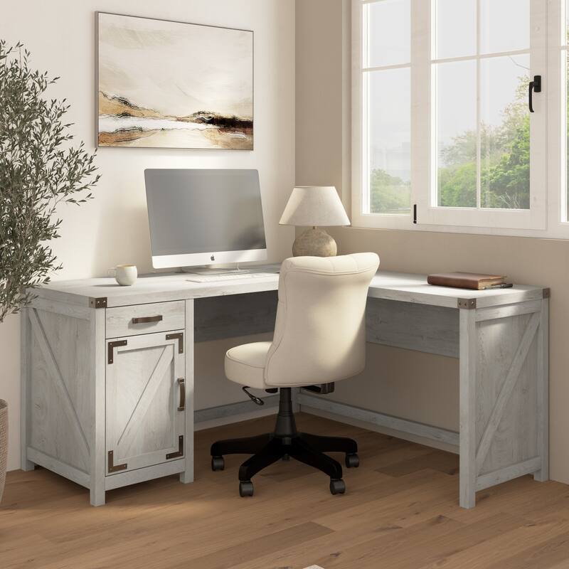 Knoxville 60W L Shaped Desk with Storage Cabinet by Bush Furniture - Cottage White