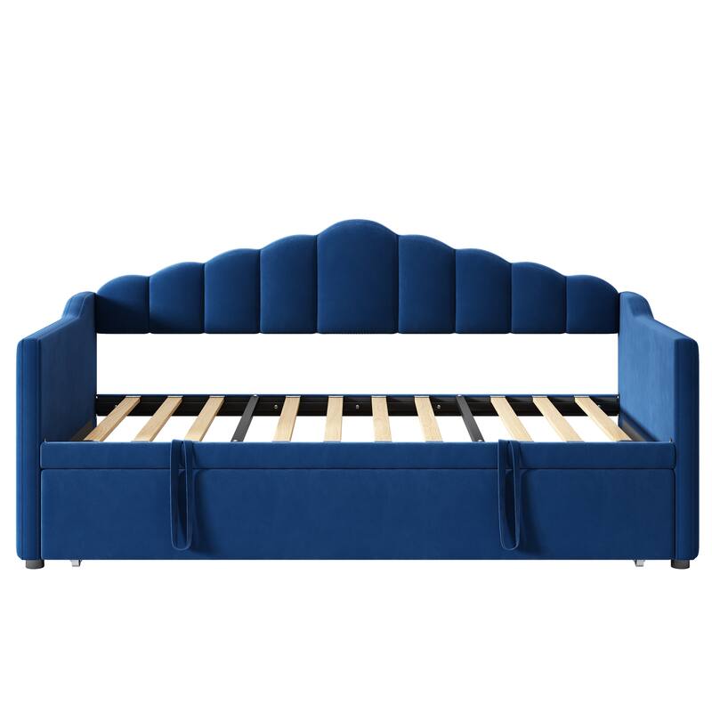 Upholstered Twin Size Daybed with Pop-Up Trundle and Charging Station