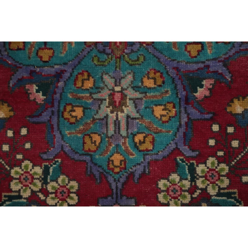 Hand Knotted Oriental 100% Wool Carpet Traditional Floral Red Tabriz Runner Rug - 11' 1'' X 3' 1''