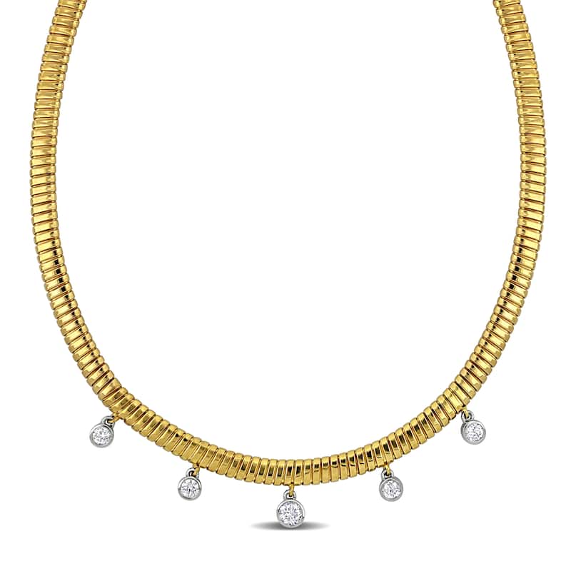 Miadora 2 3/8ct TGW Cubic Zirconia 4.5mm Omega Station Necklace in Yellow Silver-17 in