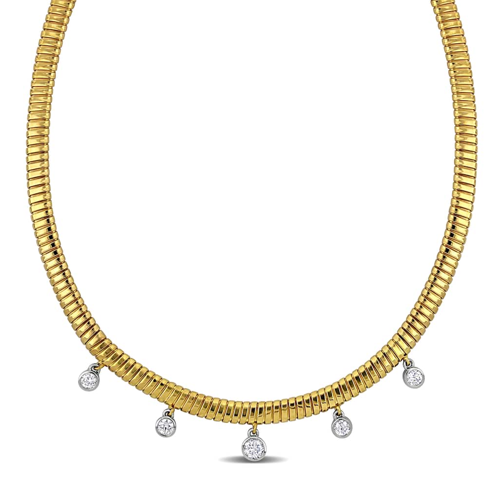 Miadora 2 3/8ct TGW Cubic Zirconia 4.5mm Omega Station Necklace in Yellow Silver-17 in