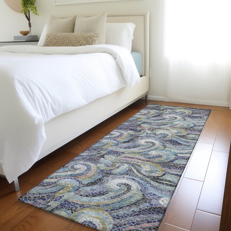 Premium Washable Super Soft Contemporary Mosaic Wave Mayfield Rug - Stormy - 2' 3" x 7' 6" - Runner