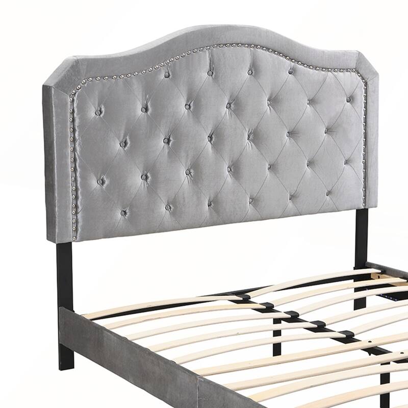 Upholstered Bed Button Tufted with LED Light
