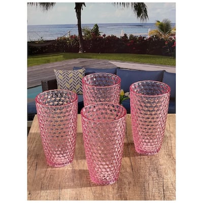 Diamond Cut Acrylic Glasses Drinking Set of 4 (19oz), Plastic Drinking Glasses, BPA Free Cocktail Glasses