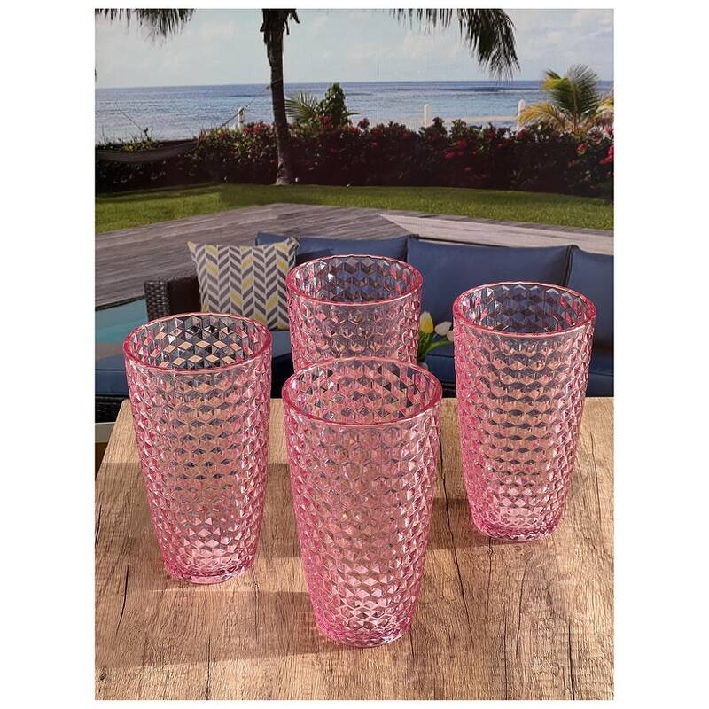 Diamond Cut Acrylic Glasses Drinking Set of 4