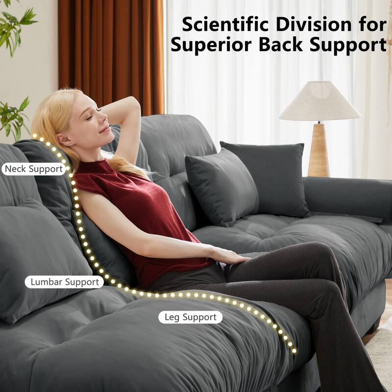 U-Shaped Velvet Sectional Sofa Set with Ottoman, 130" 3-Seater Modular Sofa withRound Armrests, Modern Upholstered Couch