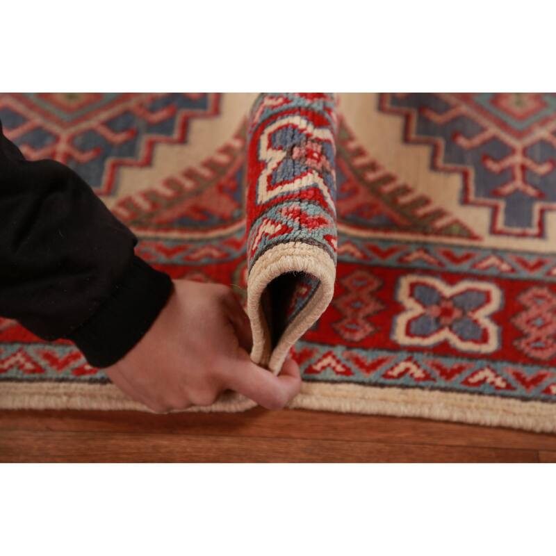 Geometric Kazak Oriental Foyer Rug Bedroom Handmade Wool Carpet - 2'8"x 4'0"