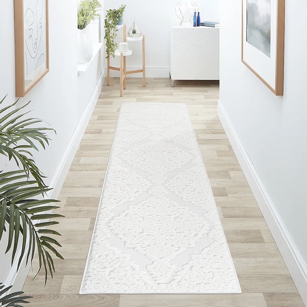 Roomfitters 2'2''x8' Machine Washable Boho Vintage Area Rug, Non-Slip Pet Friendly Indoor Living Room Decor Carpet - Cream