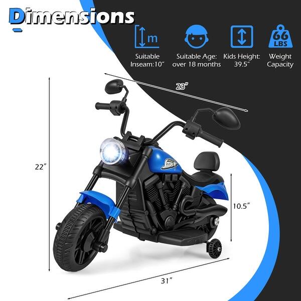 dimension image slide 0 of 4, Gymax Kids Motorcycle w/Headlight Music Training Wheels Foot Pedal for
