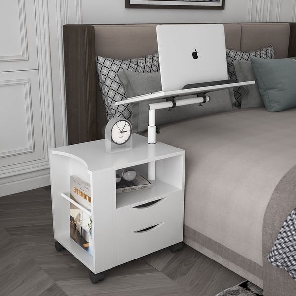 slide 2 of 27, Height Adjustable End Table with Swivel Top, 2 Drawers and Open Storage Shelf