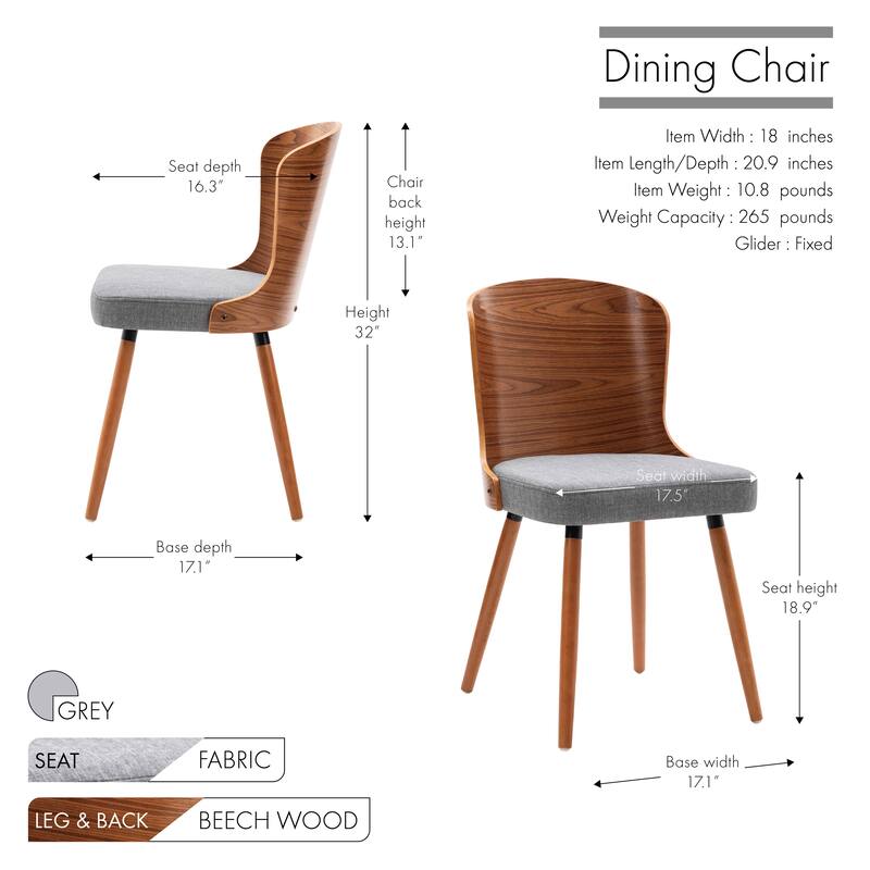 Porthos Home Karr Armless Dining Chairs Set of 2, Beech Wood Back & Legs