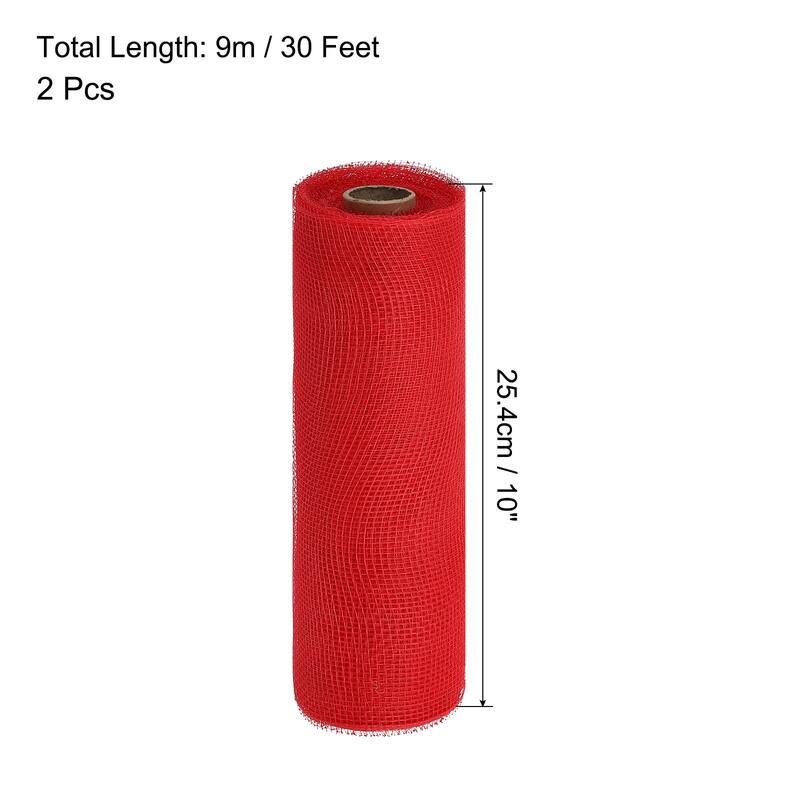 2 Pcs 10" x 30Feet PP Decorative Mesh Ribbon, with Foil - Red
