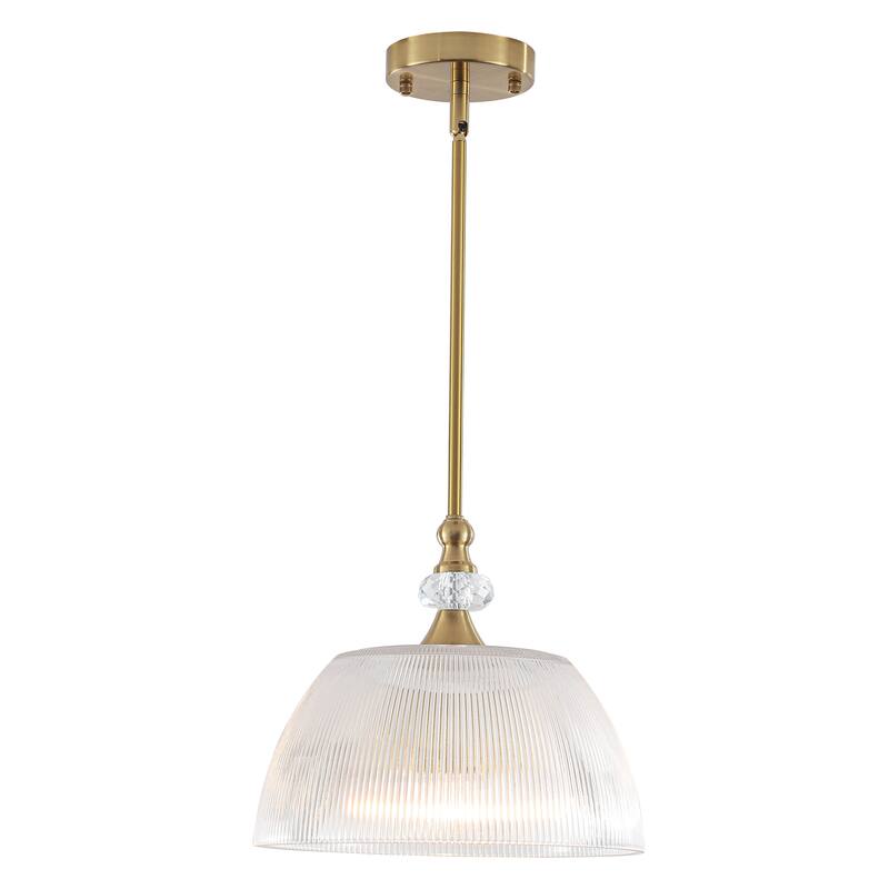 1-Light Modern Pendant Light with Ribbed Dome Shade - Brushed Gold