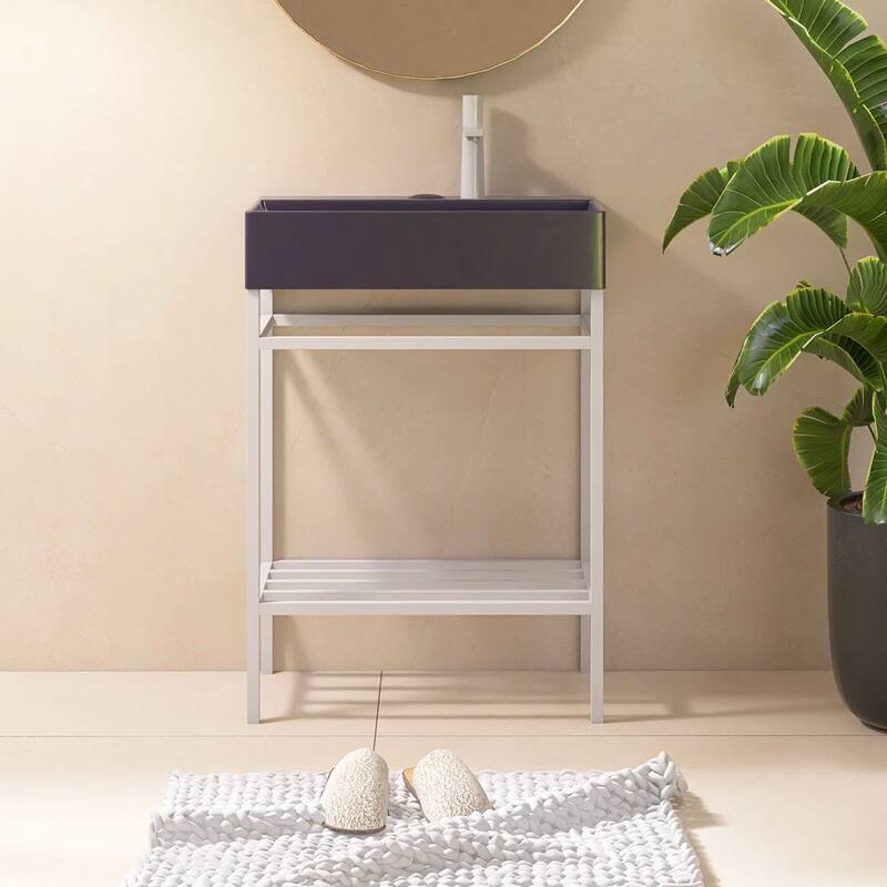 24" Freestanding Bathroom Vanity with Ceramic Sink - 23.62'' x13.98'' x 33.46'' - White and Purple
