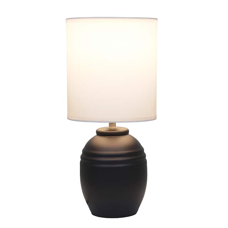 Ceramic Mini Jar Table Lamp with Fabric Drum Shade for Bedroom, Living Room - 6 x 6 x 13 in. (L x W x H)