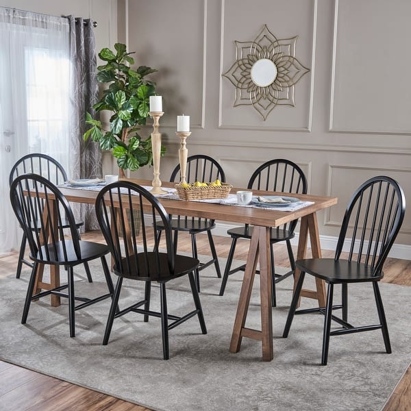 slide 23 of 23, Ansley Farmhouse Cottage 7-piece Wood Dining Set by Christopher Knight Home black + natural walnut