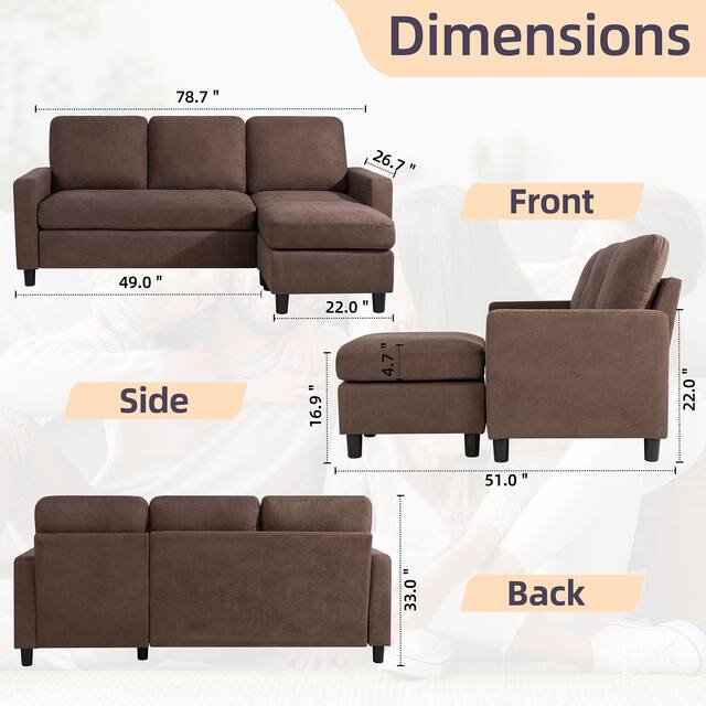 Futzca Modern L-shaped Convertible Sectional Sofa w/ Reversible Chaise