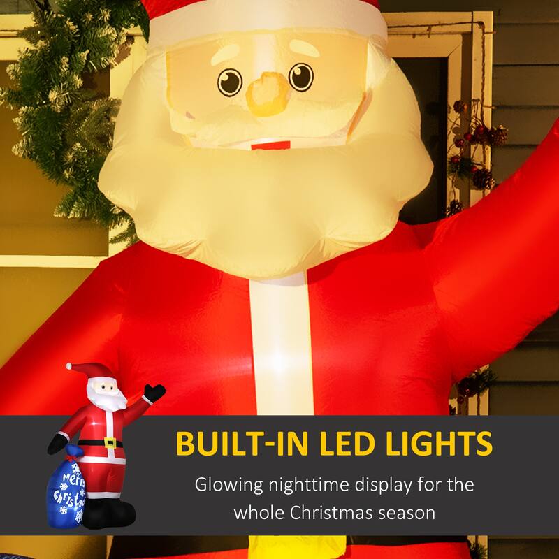 Outsunny 8ft Inflatable Christmas Smiling Santa Claus with Gift Bag, Blow-Up Outdoor LED