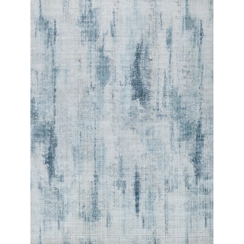 EXQUISITE RUGS Stone Wash Gazni Hand-loomed Wool/Bamboo Silk Blue Area Rug.