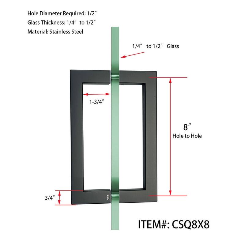 CEL 8"x 8" Square Tubing Back-to-Back Pull Handle for shower door