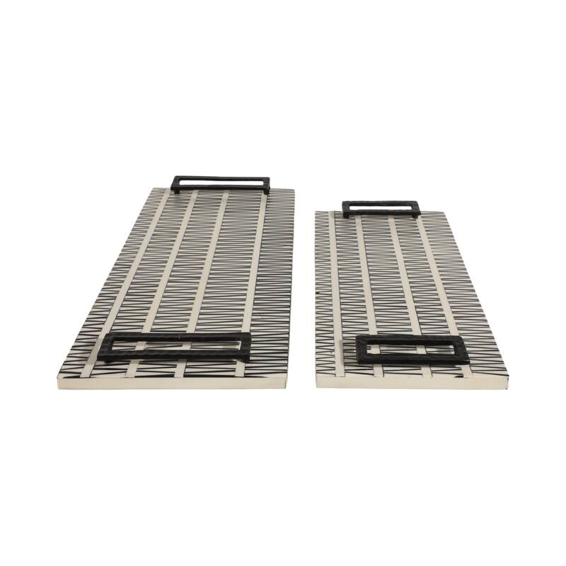 Wood Handled Decorative Trays Set of 2 - Black, 18" - 22.0"