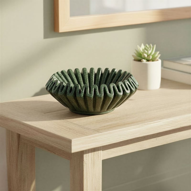 Marble Pleated Dish - 7.0"L x 7.0"W x 2.5"H - Green