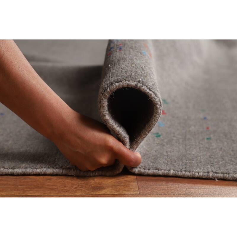 Hand Knotted Oriental 100% Wool Carpet Tribal Solid Greys & Charcoal Gabbeh Area Rug - 12' 5'' X 9' 3''