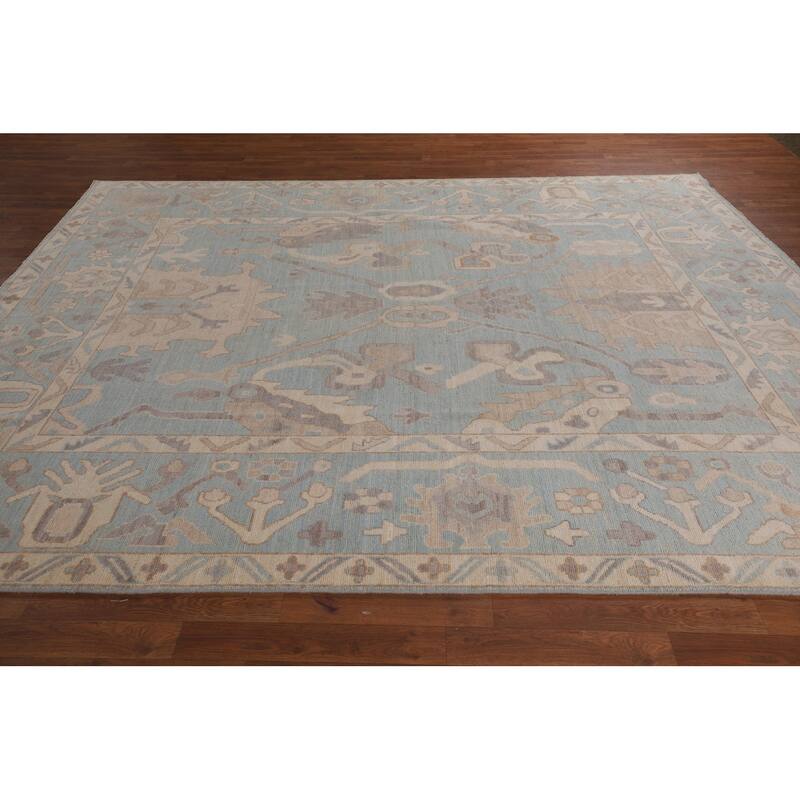 Light Blue Oushak Vegetable Dye Rug Hand-Knotted Wool Carpet - 8'1"x 10'1"