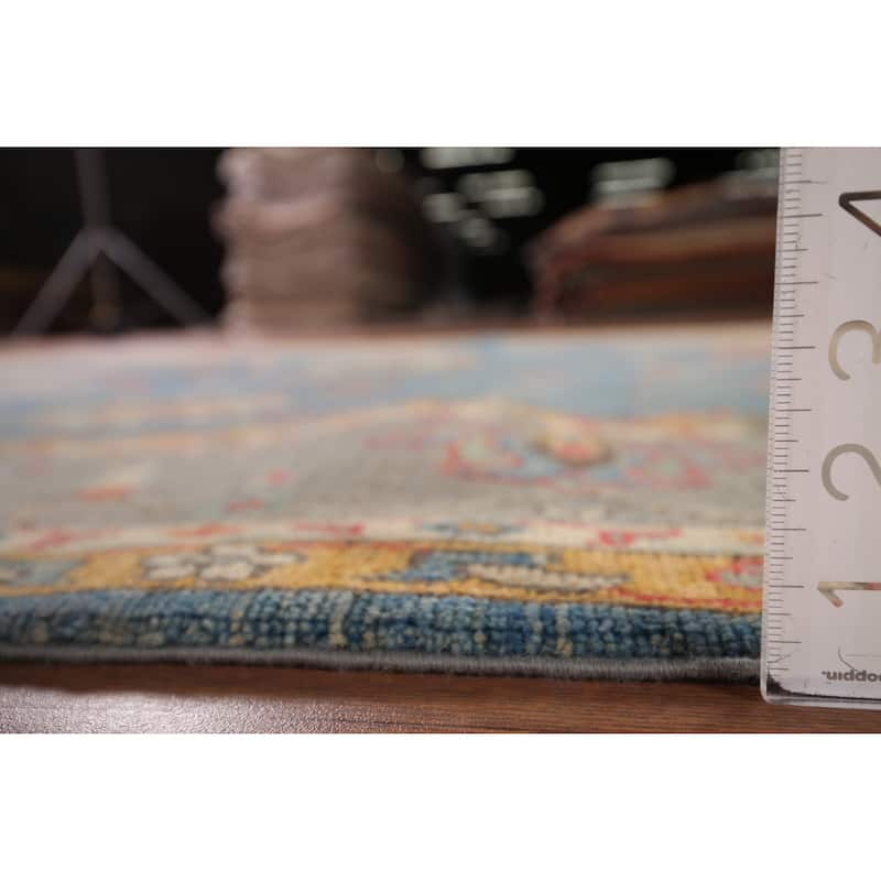 Blue Floral Oushak Oriental Area Rug Handmade Wool Carpet - 6'7" x 10'4"