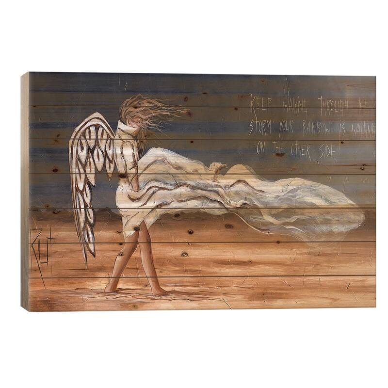 Keep Walking Through The Storm Print On Wood by Ruth's Angels - Multi-Color - 18x26x1.5