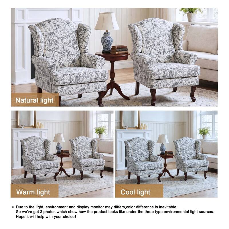 2 Set Traditional Rolled Arm Wing Back Accent Chair