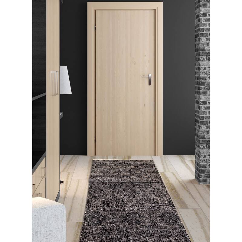 ECARPETGALLERY Hand-knotted Heritage Black Wool Rug - 2'7 x 22'0