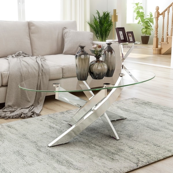 Furniture Of America Dess Modern Chrome 47 Inch Metal Oval Coffee Table Overstock 14538641
