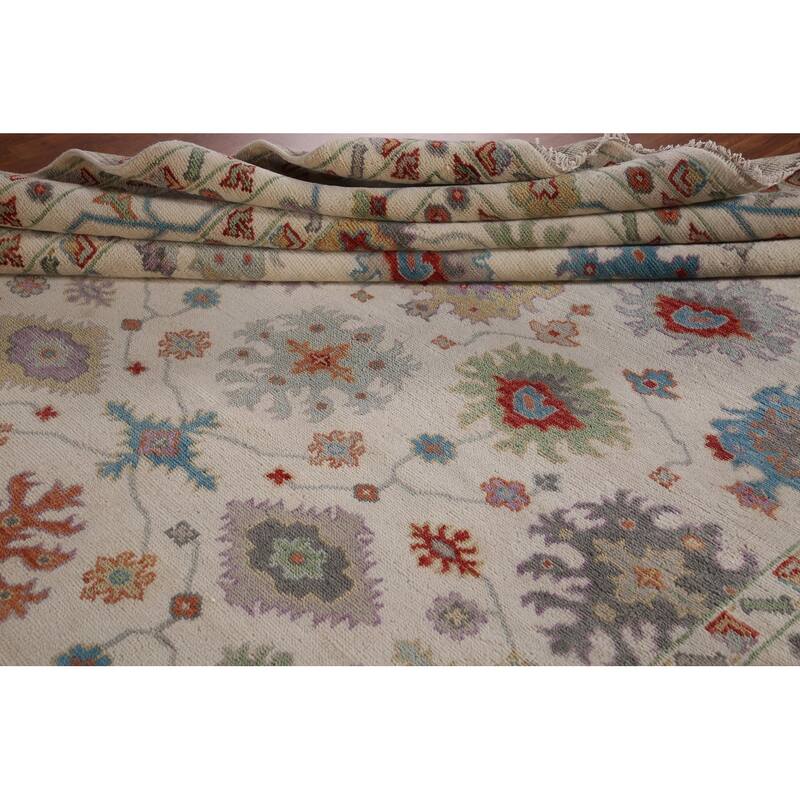 Hand Knotted Oriental 100% Wool Carpet Transitional All-Over Beige & Ivories Oushak Area Rug - 17' 10'' X 9' 1''
