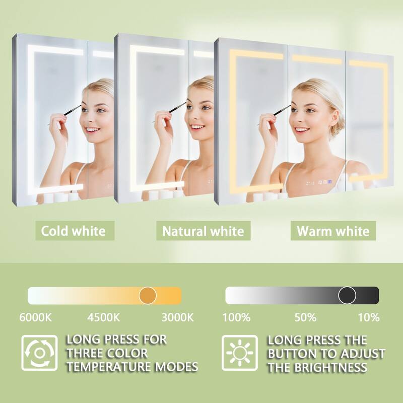ExBrite LED Lighted Bathroom Medicine Cabinet with Mirror, Recessed or Surface