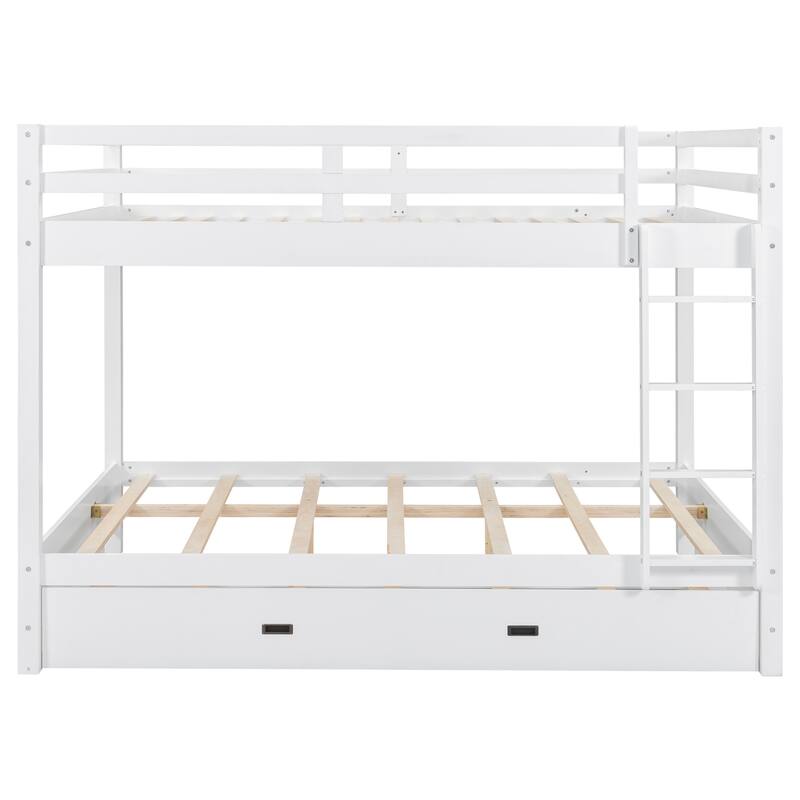 Wood Queen Size Bunk Bed with Ladder and Trundle